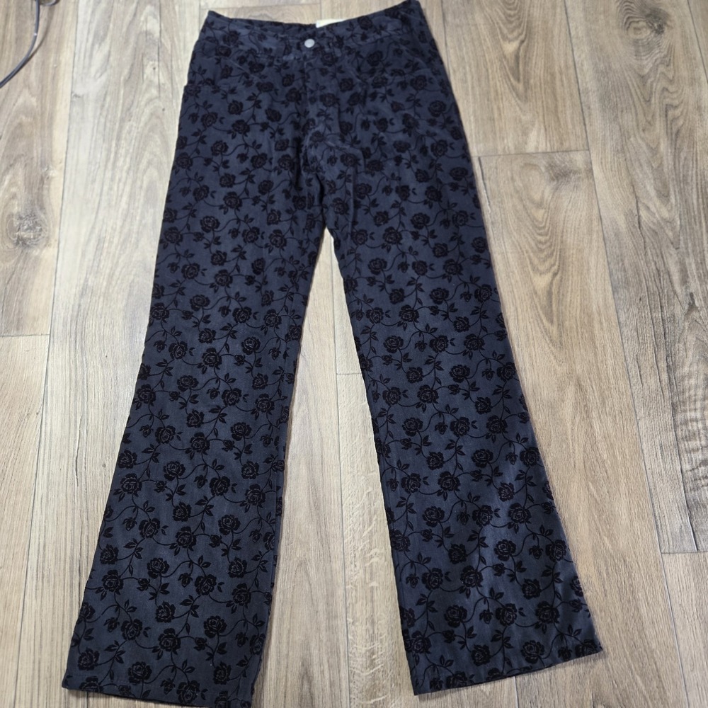 Ton Clothing Company 90's Black On Black Velvet Floral On Denim Pants 28"